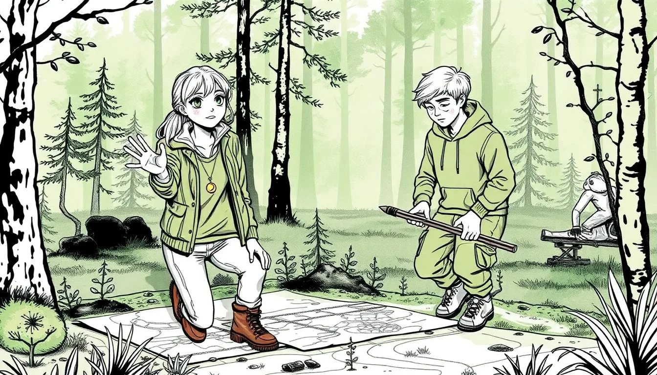 Les Enfants de la Lune : Sauver la nature grâce à leurs pouvoirs 7 Illustration d'un camp stratégique où adolescents et écologistes planifient la restauration d'habitats