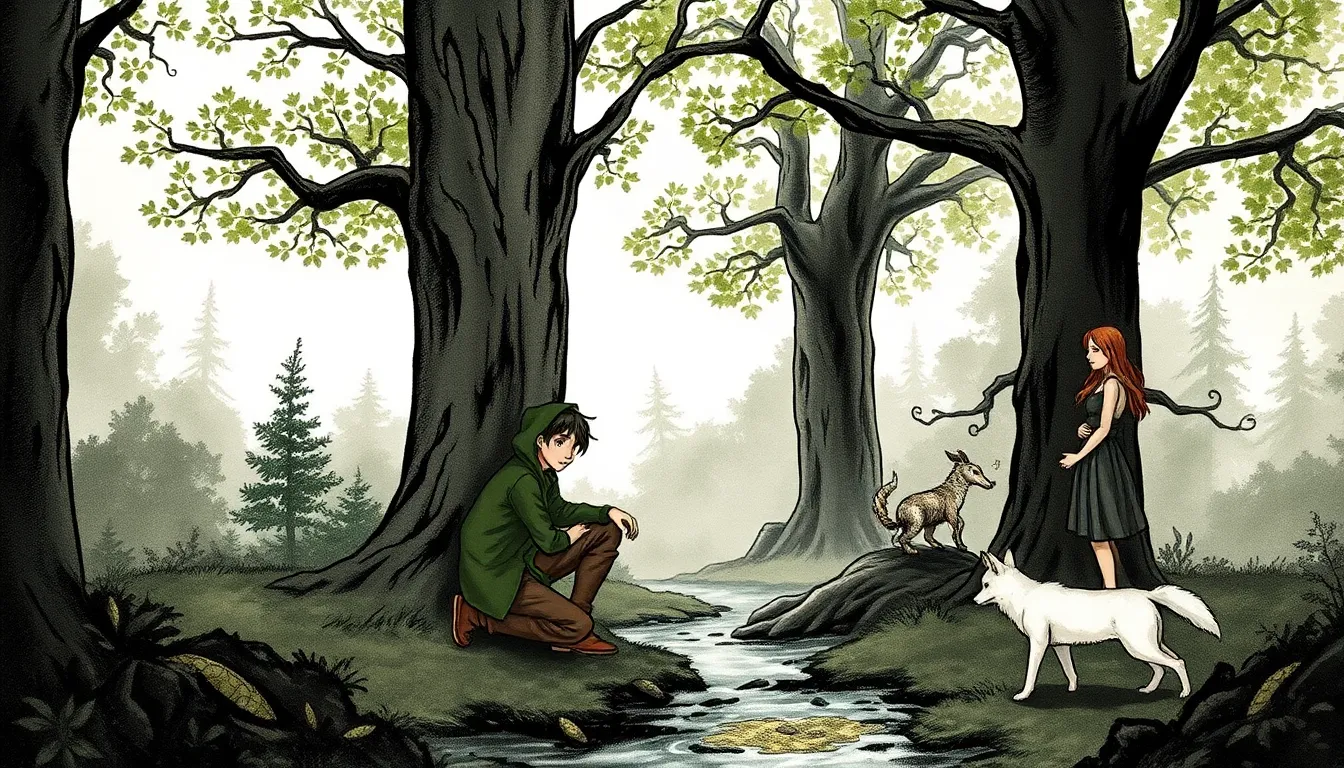 La Forêt des Légendes : Un voyage dans un monde fantastique 2 Illustration de la forêt enchantée : arbres chantants, clairière de lucioles et fontaine des souhaits