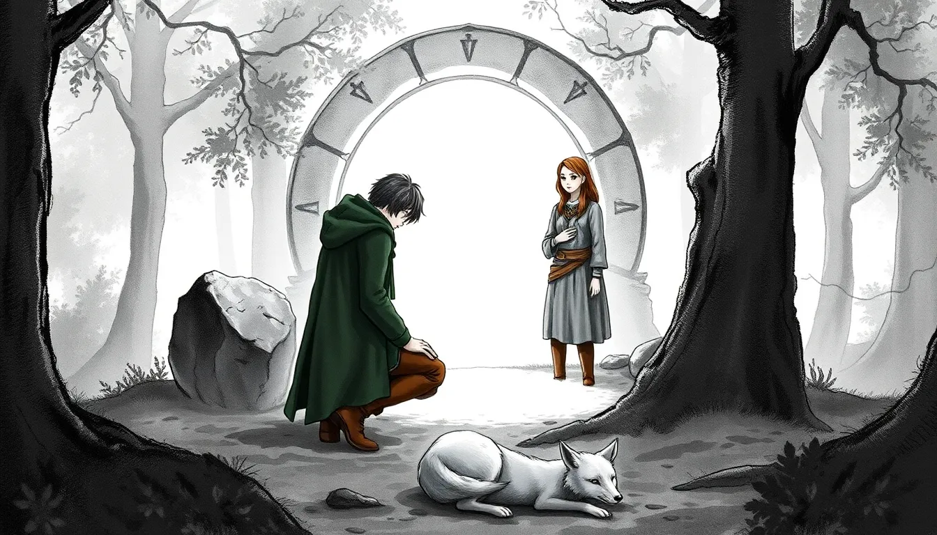 La Forêt des Légendes : Un voyage dans un monde fantastique 5 Illustration du Cœur de la Forêt, cercle de pierres et Gardienne des Contes