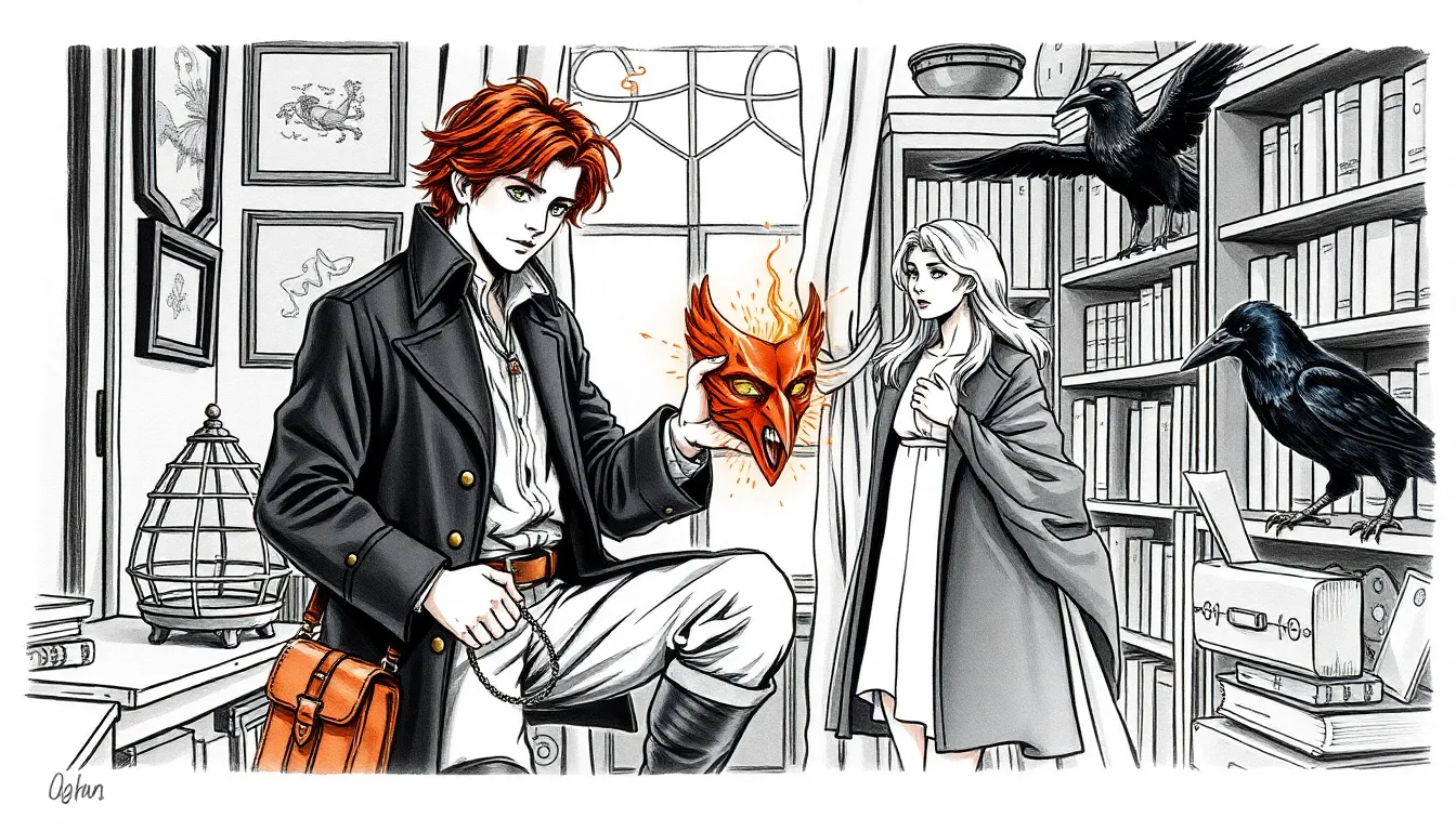 Illustration d'Elias expérimentant le masque dans son appartement hybride, une lueur orangée émane du masque