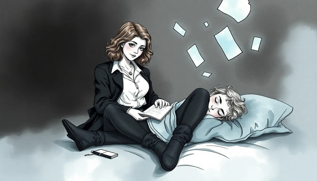 Illustration de Camille pratiquant des manipulations oniriques dans une chambre tamisée