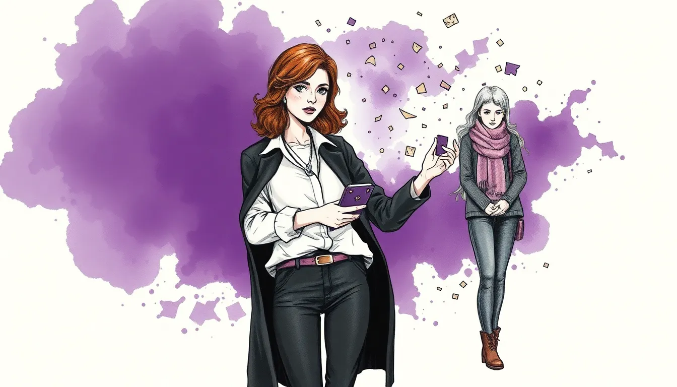 Illustration de Camille modifiant un rêve, teintes violettes, fragments oniriques formant de nouveaux chemins