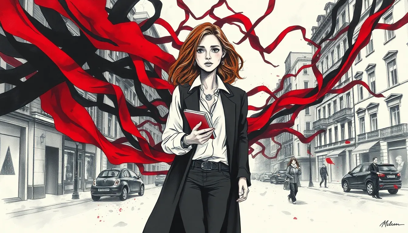 Illustration : rubans noirs de cauchemar se répandant dans la ville