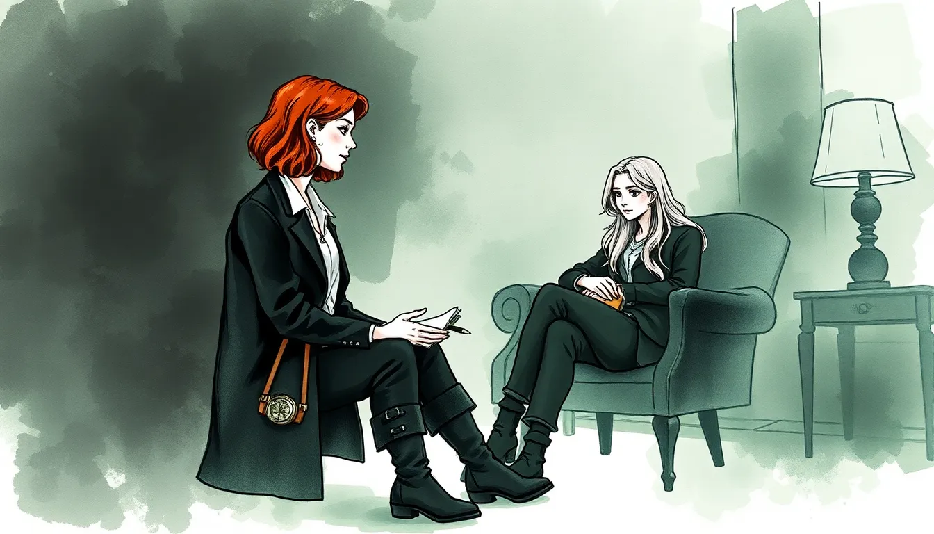 Illustration de Camille face à un rêveur blessé dans un salon tamisé