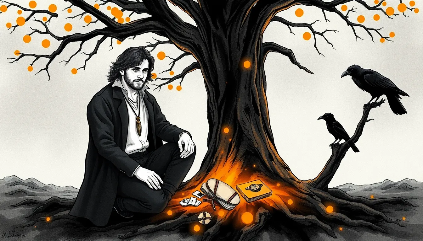 La Forêt des Âmes : Mystères et âmes interconnectées 8 Illustration du rituel d'Elias au pied de l'arbre des mémoires